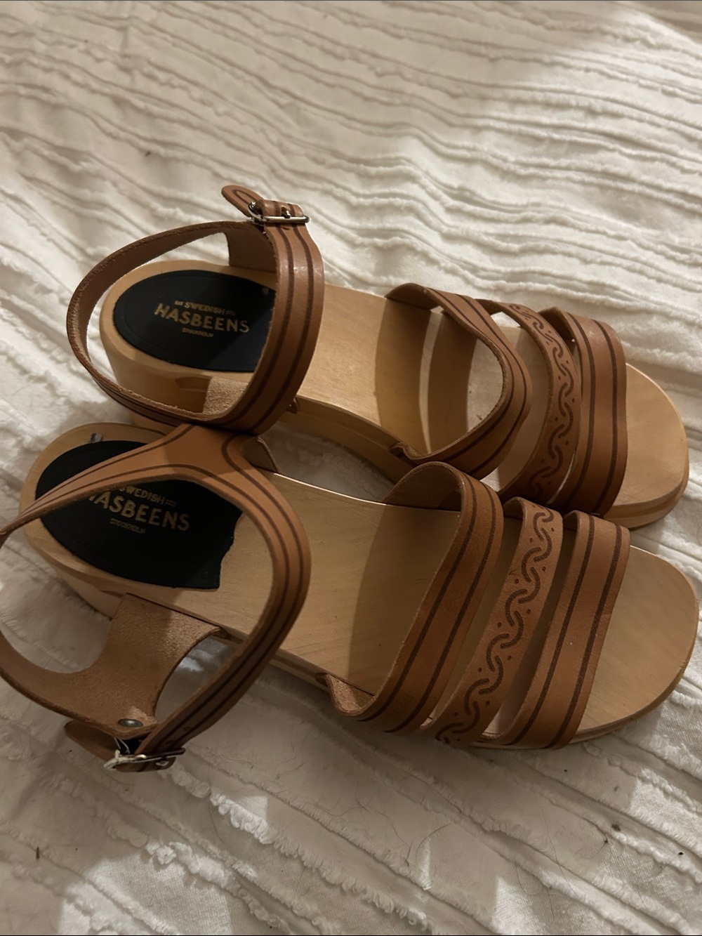 Swedish Hasbeens Cognac Leather Platform Sandals